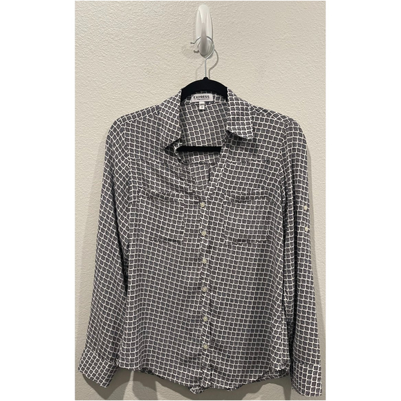 EXPRESS The Portofino Shirt Geometric Long Sleeve Blouse - Picture 1 of 4
